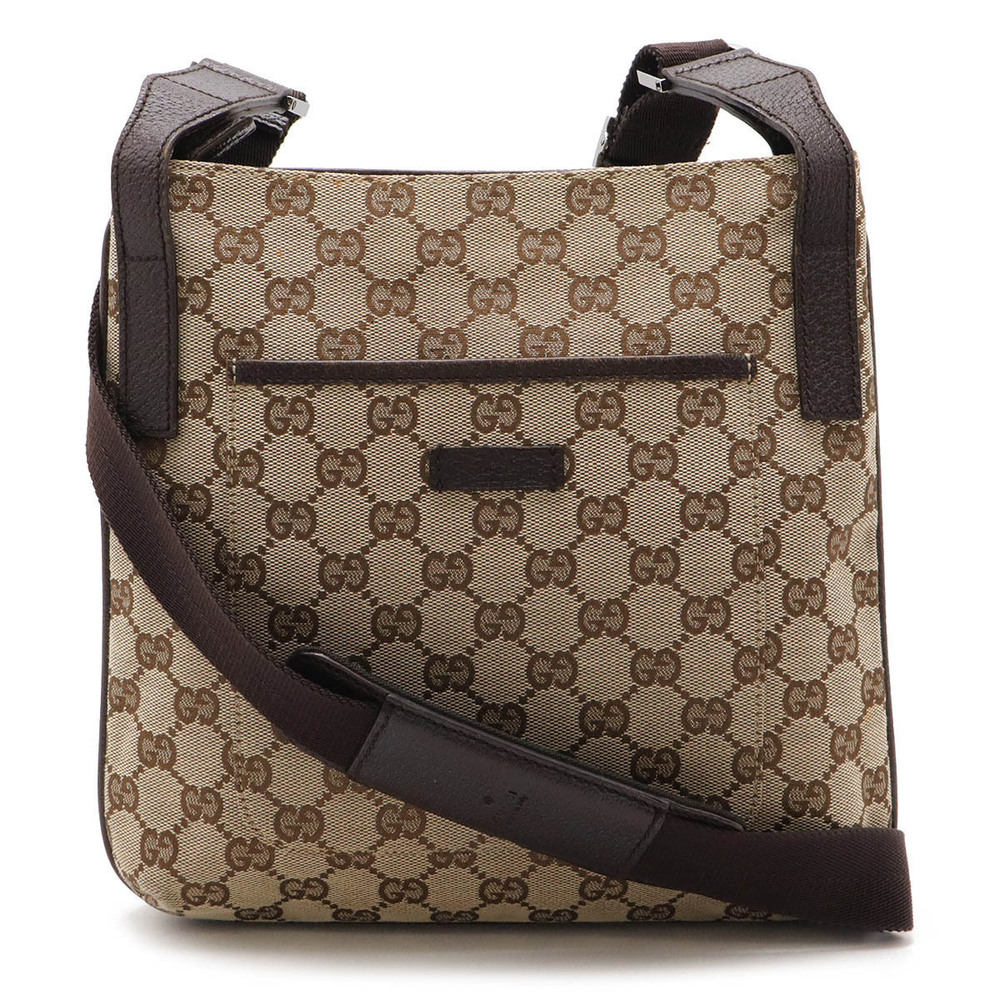 Gucci GG Canvas Crossbody Bag Leather Beige Brown Cream